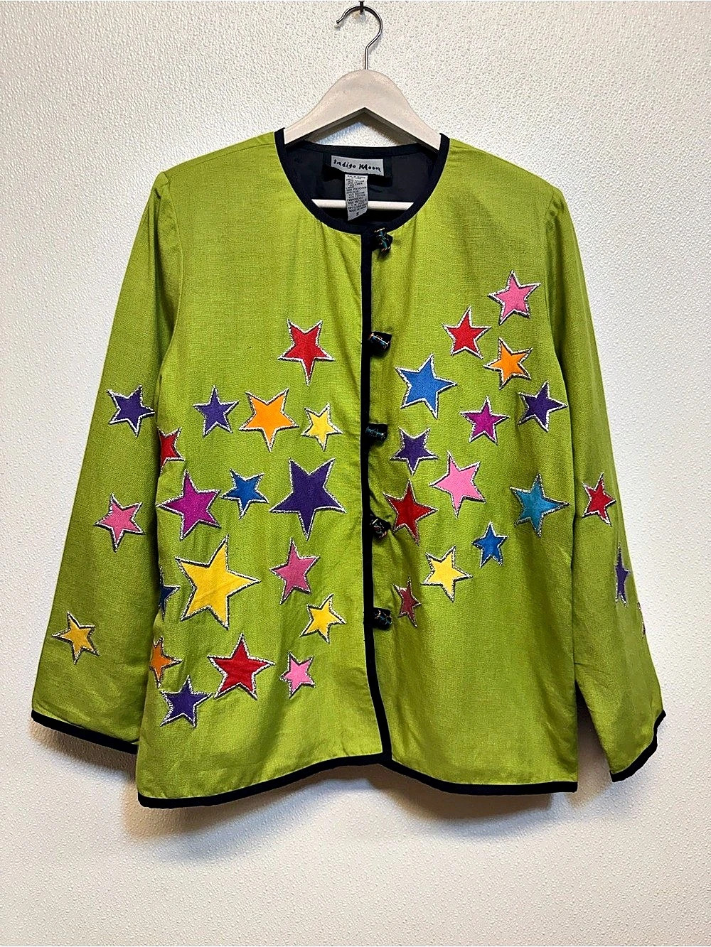 Indigo Moon Star Embroidered Green Jacket Size Small Vintage (E-80)